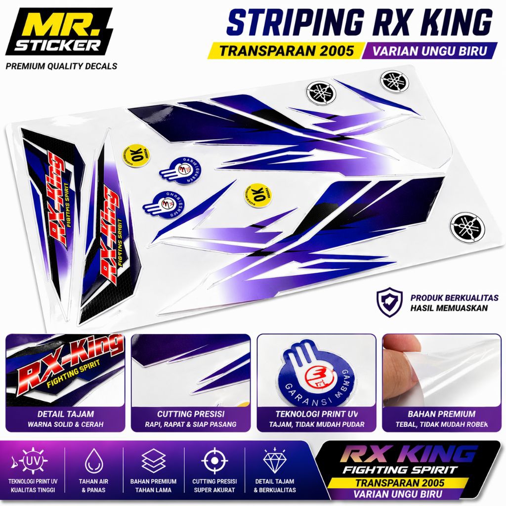 striping rx king 2005 variasi ungu biru transparan, striping lis body motor rx king uv transparan