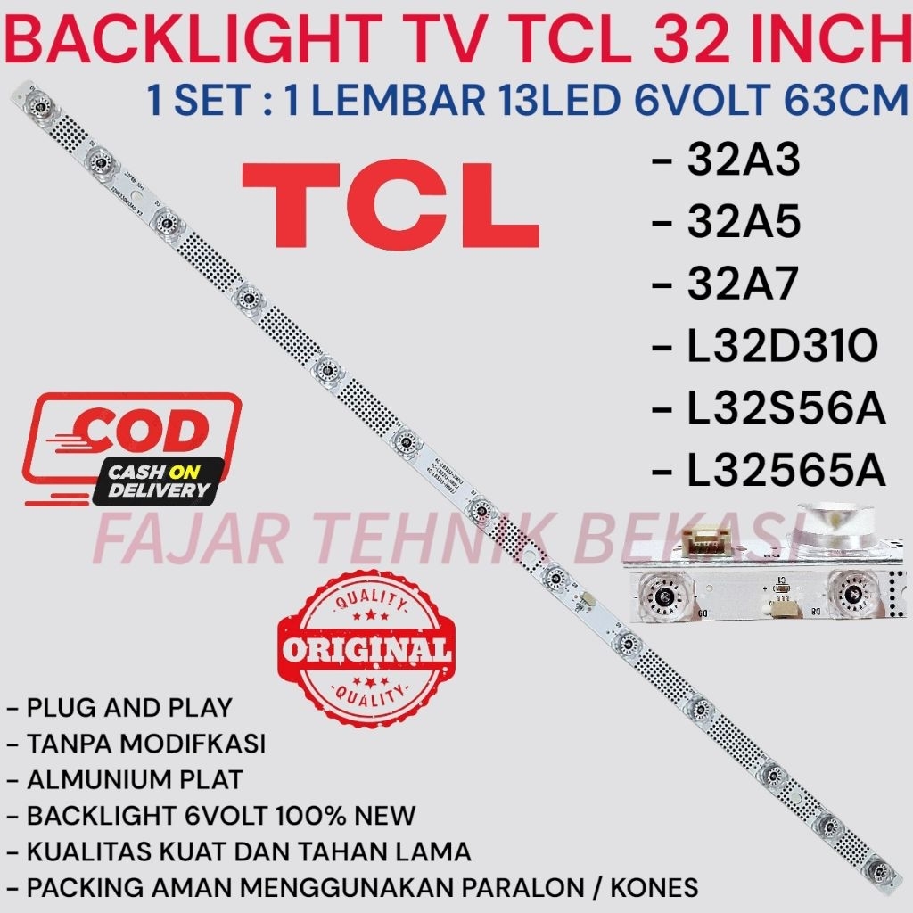 LAMPU BL BACKLIGHT 13 LED 6VOLT TV TCL 32 INCH 32A3- 32A5- 32A7 - L32D310 - L32S56A - L32565A