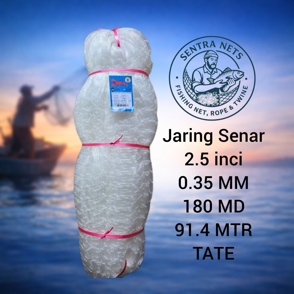 jaring monofilamen/jaring selar/jaring ikan 2.5 inci 0.35mm 180md 91.4mtr(Melintang)
