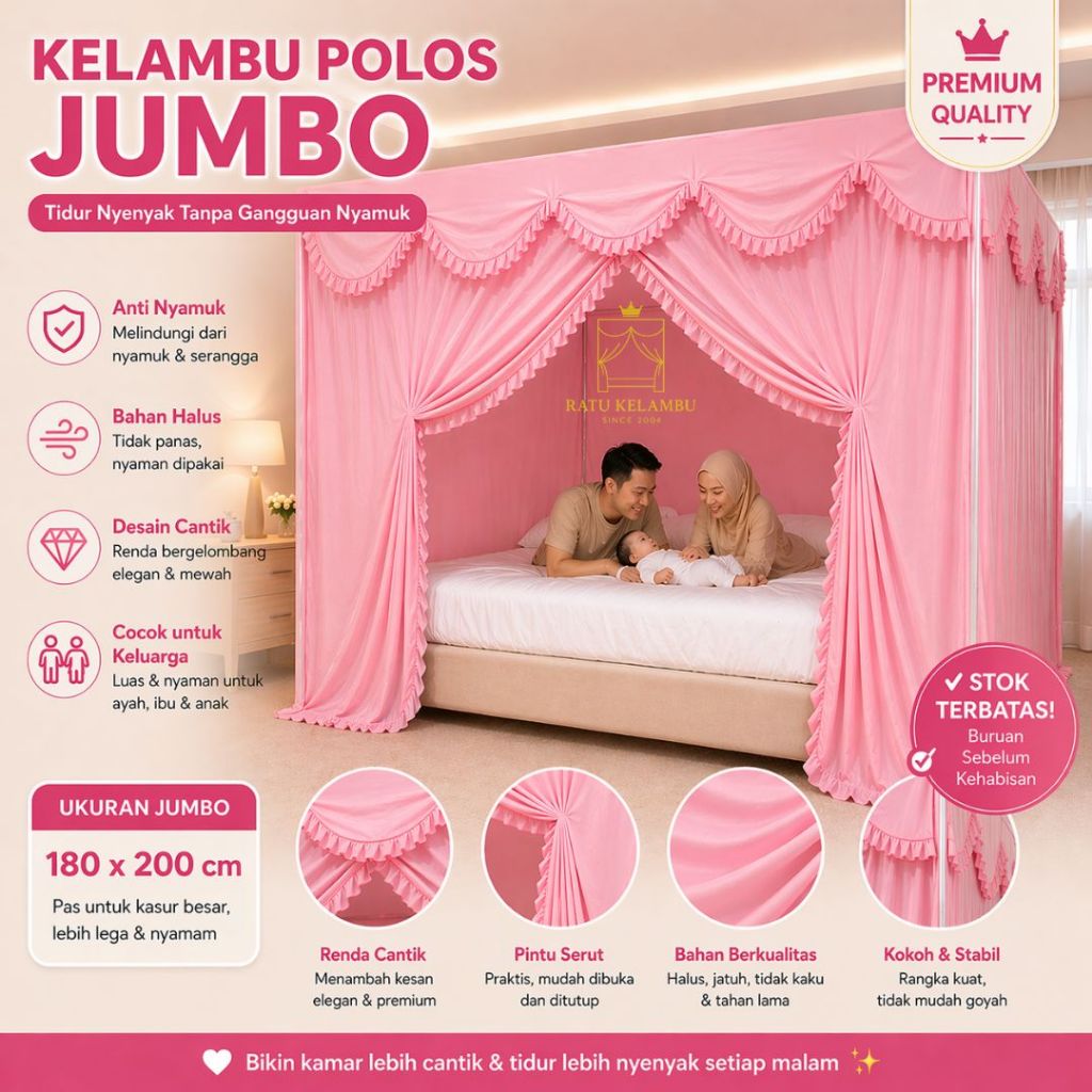 [RATU KELAMBU]FULL RENDRA KELAMBU POLOS JUMBO KELAMBU TIDUR DEWASA ANTI NYAMUK BAHAN TEBAL ALL SIZE