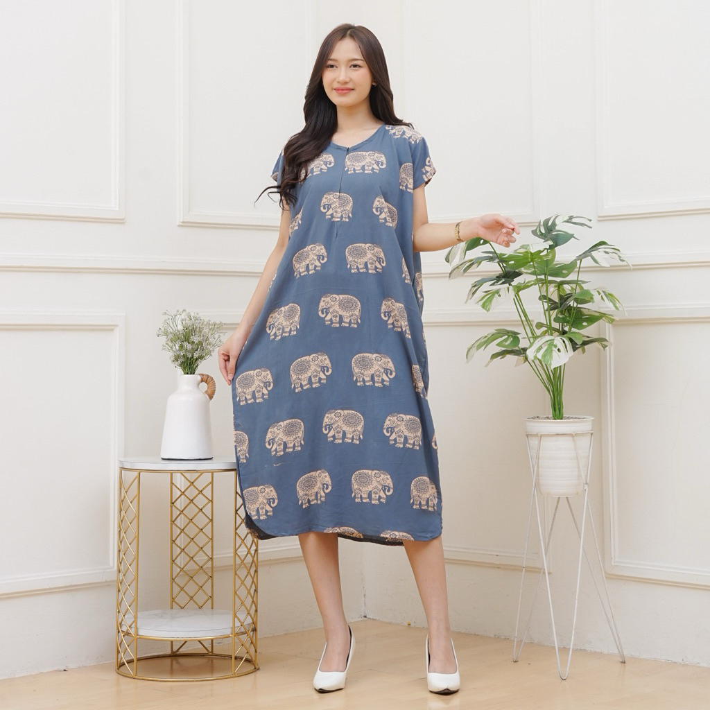 KAMILLA DASTER - Daster Lowo Motif Gajah LD 125cm rayon premium resleting busui