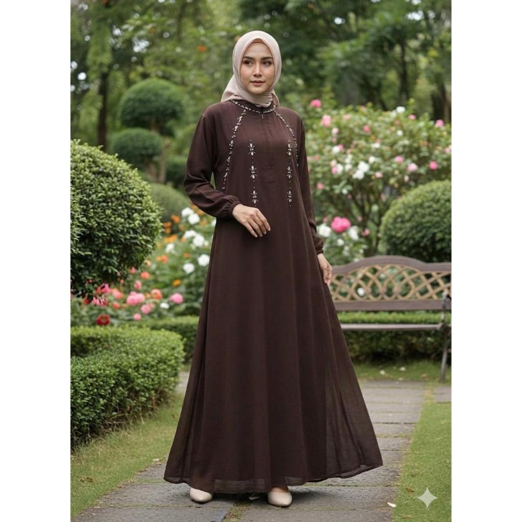 Ayesha Dress Bahan Ceruty Babydoll Apk Payet Mutiara Busui Freendly Gamis Kondangan Premium 6 Ukuran