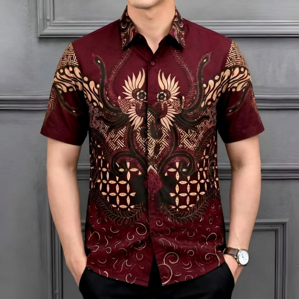 BATIK MURAI Kemaja Atasan Batik Pria Lengan Pendek Hem Batik Cowok Keren