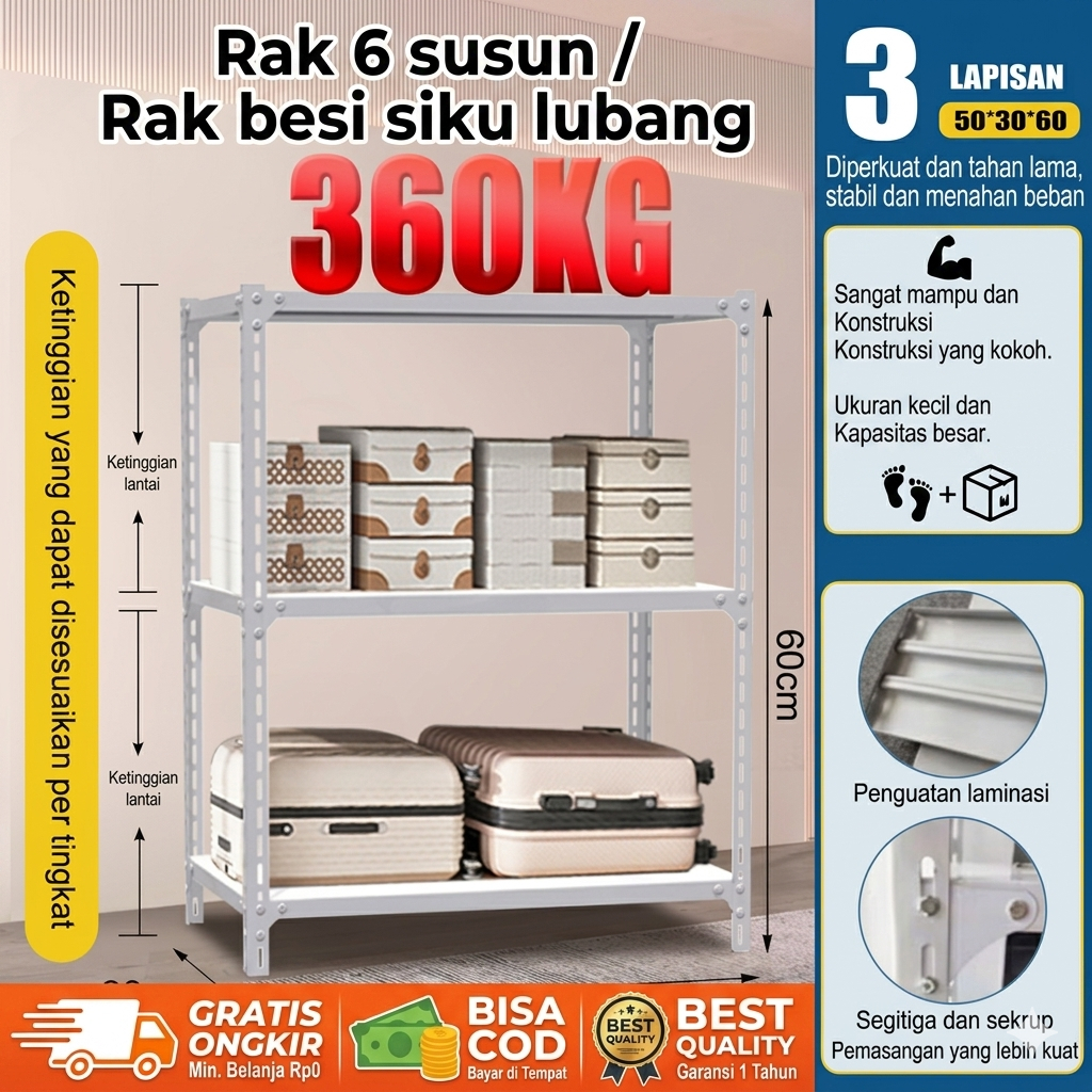 Rak Besi Siku Lubang 6 Susun Serbaguna Rak Gudang Tanpa Baut Portable Kokoh Berkualitas Magic | Rak 
