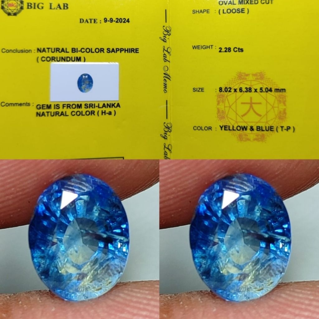 Hot Item Natural Bi_Colour Sapphire Blue&yellow 2.28 Cret Heated Srilnka