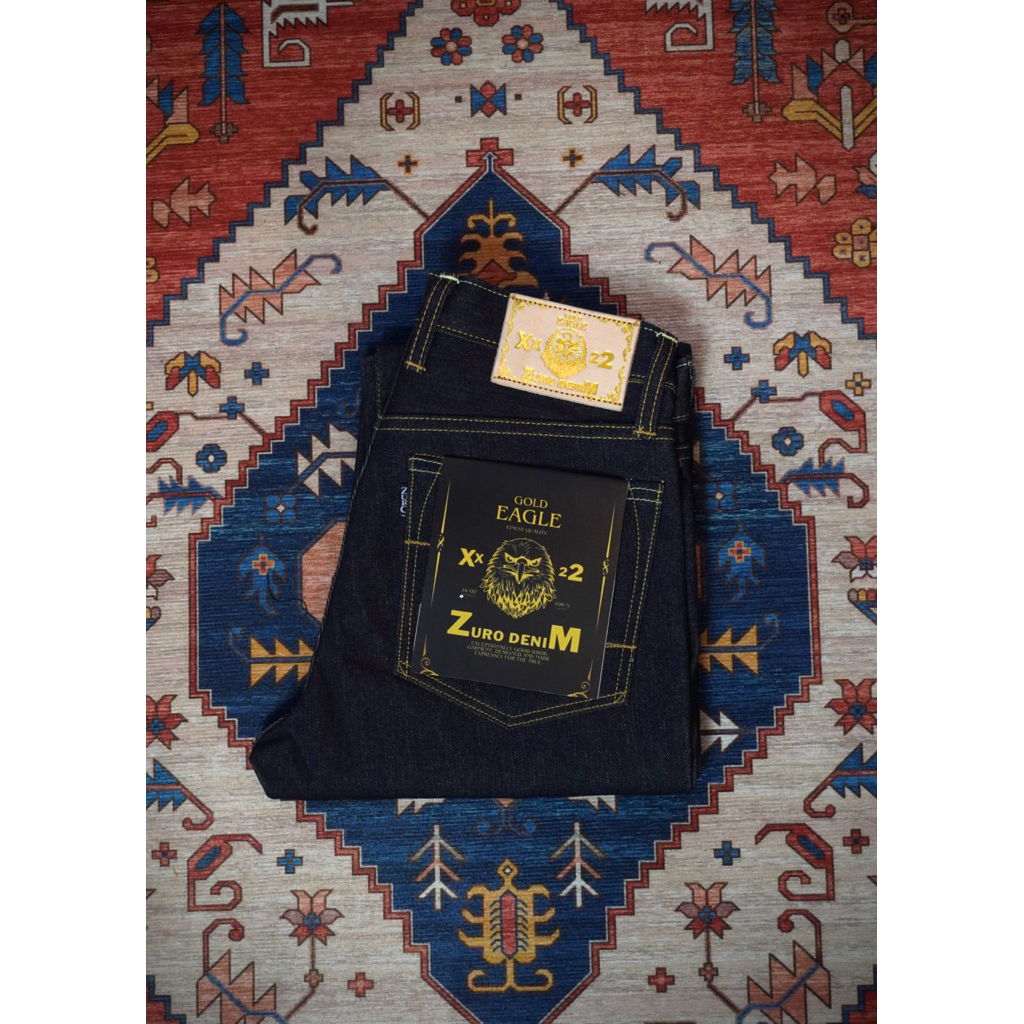 ZURO DENIM - GOLD EAGLE 16oz Celana Denim Selvedge Accent - Black x Deep Indigo - Free refresher