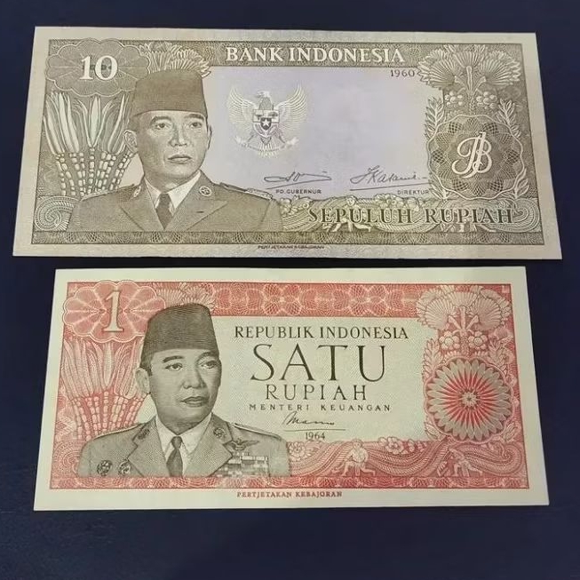 Uang Kuno 1 & 10 Rupiah Soekarno 1960 Gress