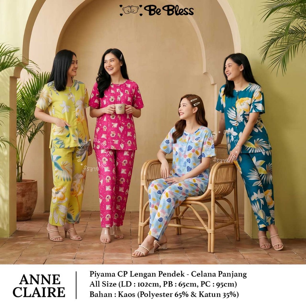 Piyama Busui | ANNE CLAIRE | LILY WHITE | Piyama CP Lengan Pendek - Celana Panjang All Size Anne Cla