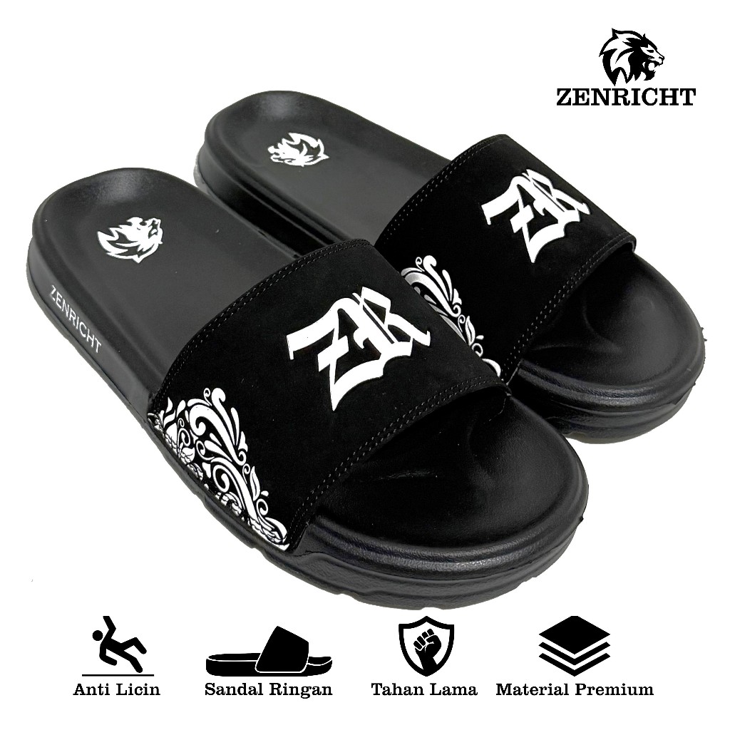 Zenricht - Sandal Selop Pria Sandal Slide Pria Sandal Pria Hitam Putih