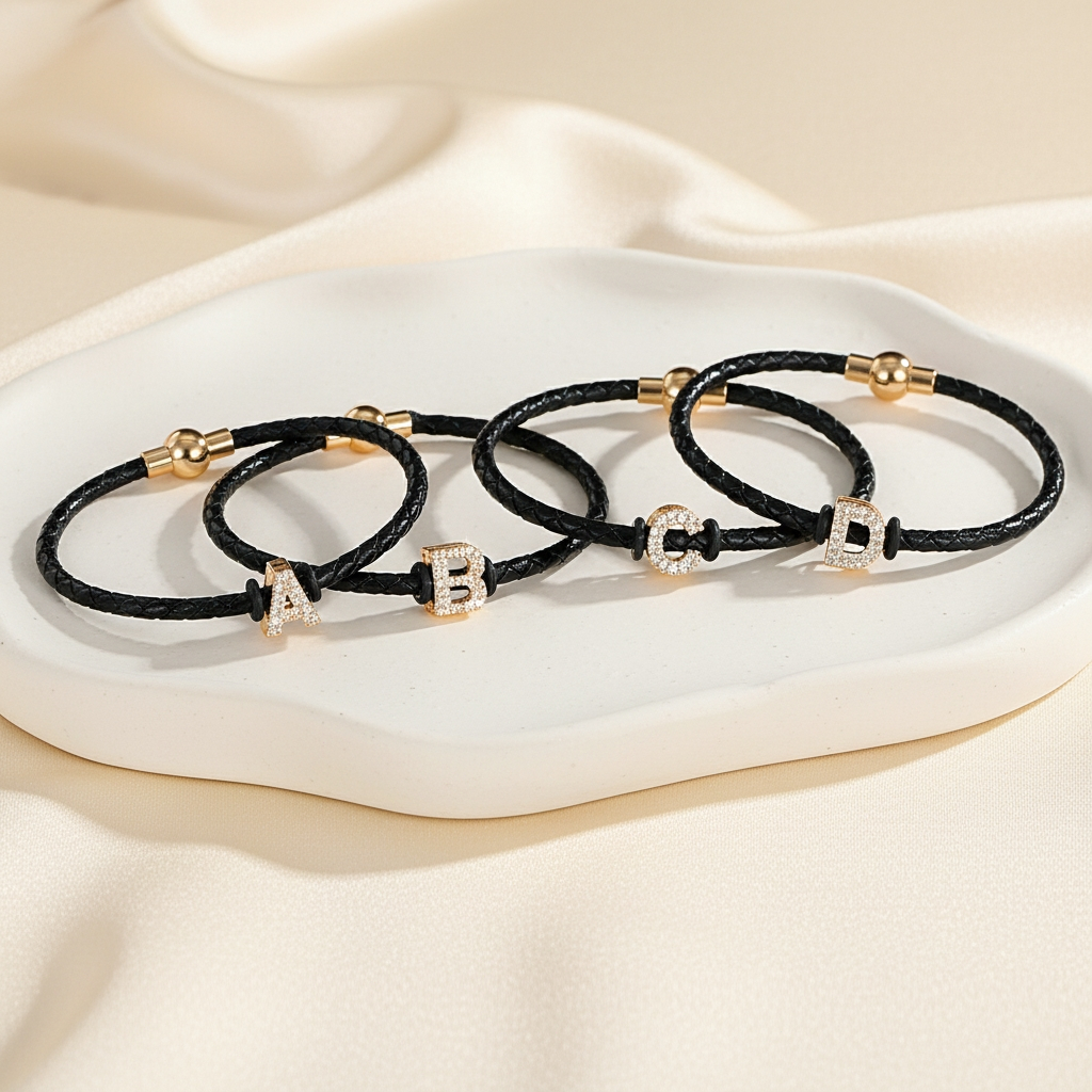 Lanme Jewelry Gelang Titanium Wanita Anti Karat Indah Nama Huruf Crystal Inisial Gesper Magnetik Aks