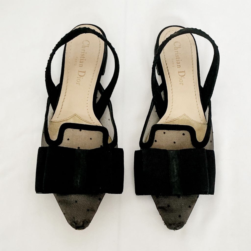 Dior bow mesh slingback flats