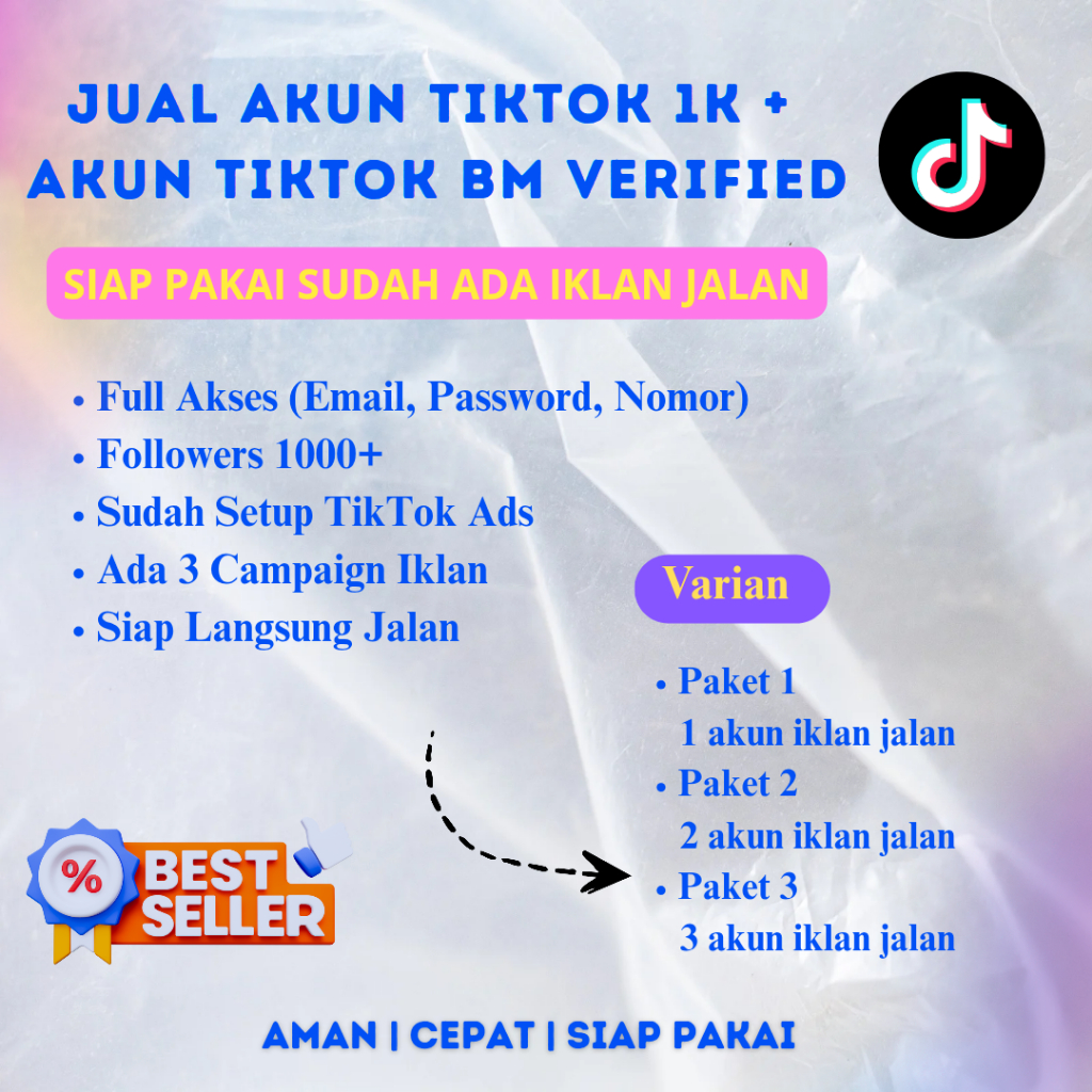 Akun Tiktok 1k Foll + BM Verified + akun iklan sudah spend