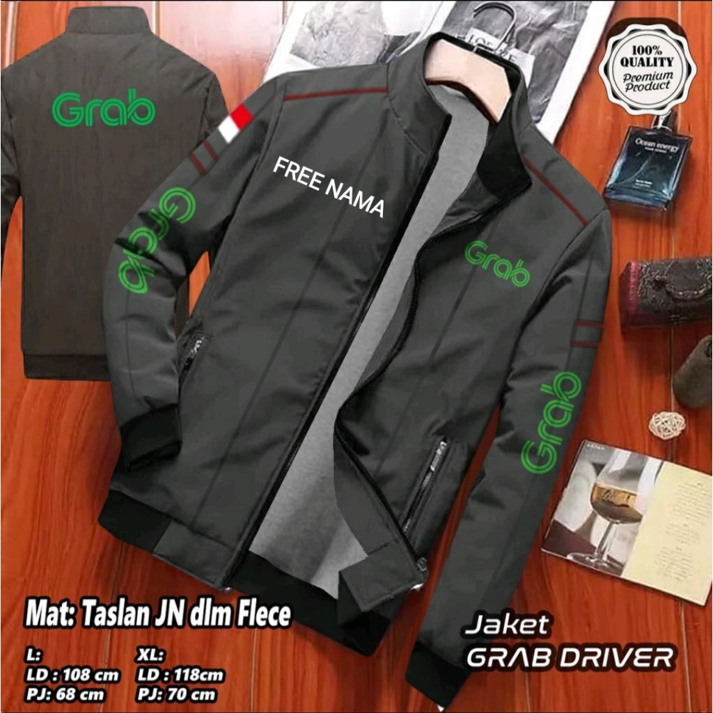 JAKET KANTONG DALAM GRAB / JAKET GRAB FOOD / JAKET GRAB BIKE / FREE NAMA BAHAN TASLAN READY SIZE M L