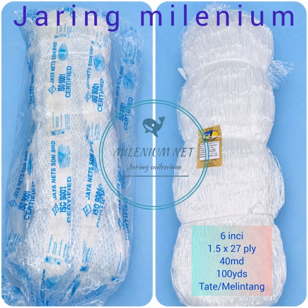 jaring milenium/jaring pintal/jaring ply/6inci 27ply 40md 100yds tate