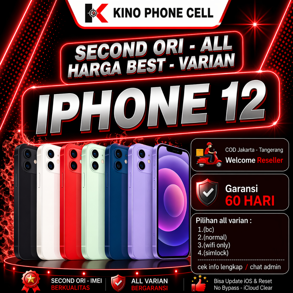 IPHONE 12 & 12 Mini Second Ori 128GB 256GB All Varian Bekas Buble Pack Kino Phone Cell