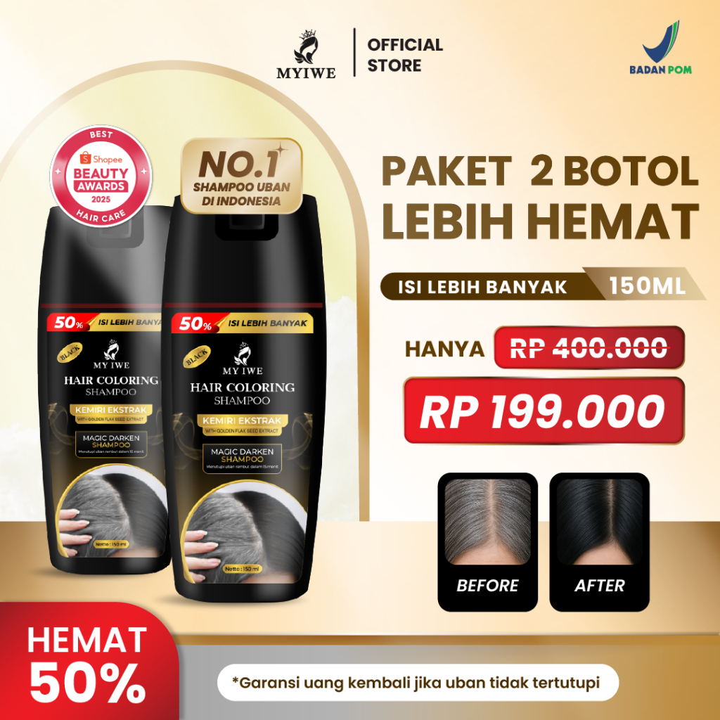 Myiwe Hair Coloring Shampo Penghitam Uban Menghentikan Uban