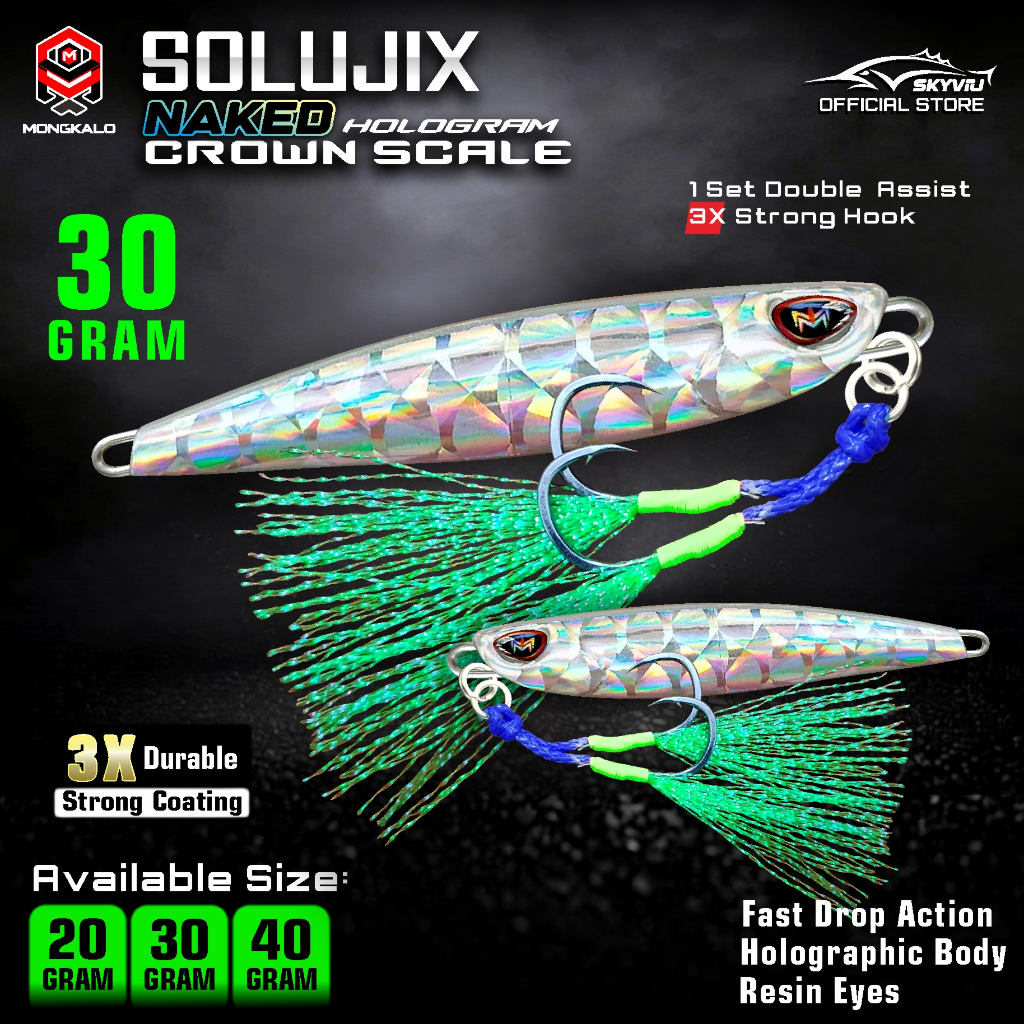 Umpan Jigging MONGKALO SOLUJIX 30Gram Hologram Naked Silver 30 Gram Killer Lure Pancing Laut 30g Fis