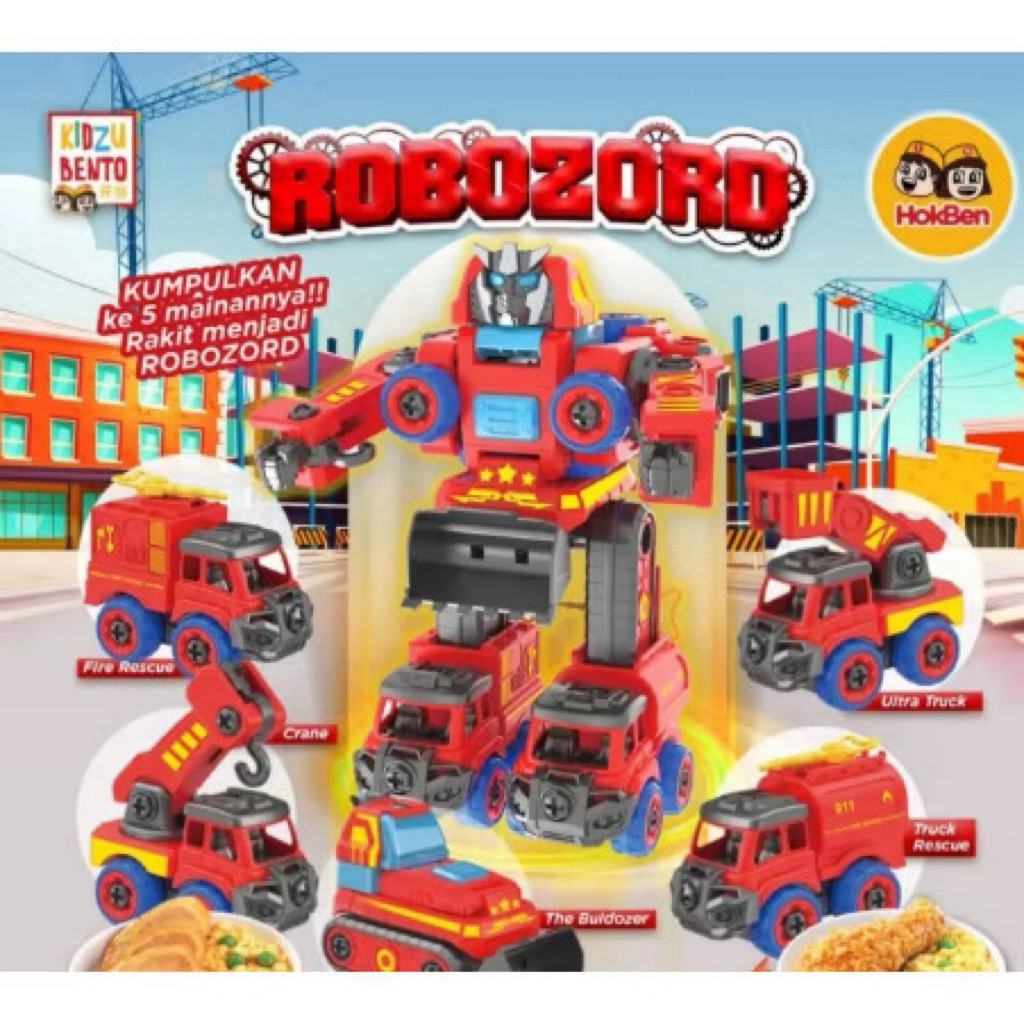 Mainan Hokben Kidzu Bento Robozord Mainan Rakit Robot Kendaraan Limited Edition