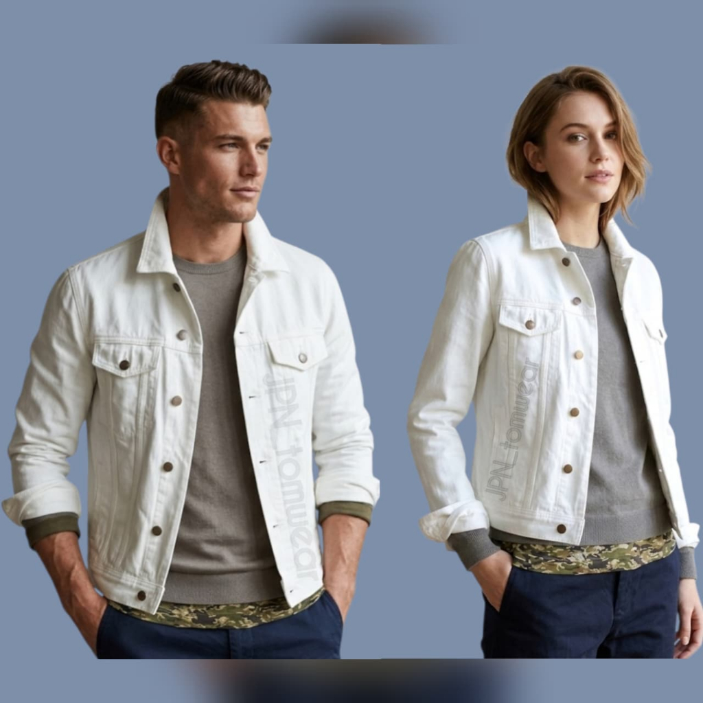 Jaket Jeans Putih Pria Wanita Oversize Jacket Denim Casual White Jins Tebal