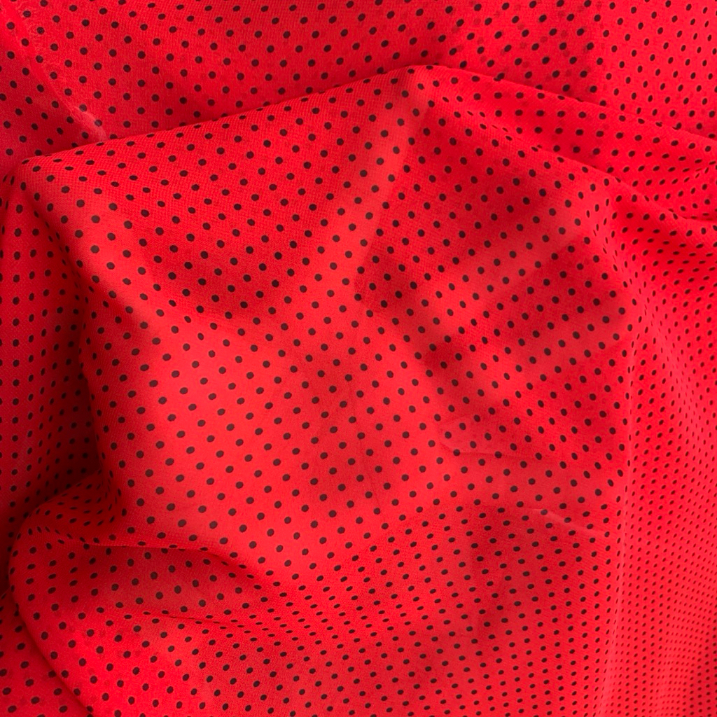 kain sifon motif - kain ceruty motif - kain ceruty babydoll motif polka merah