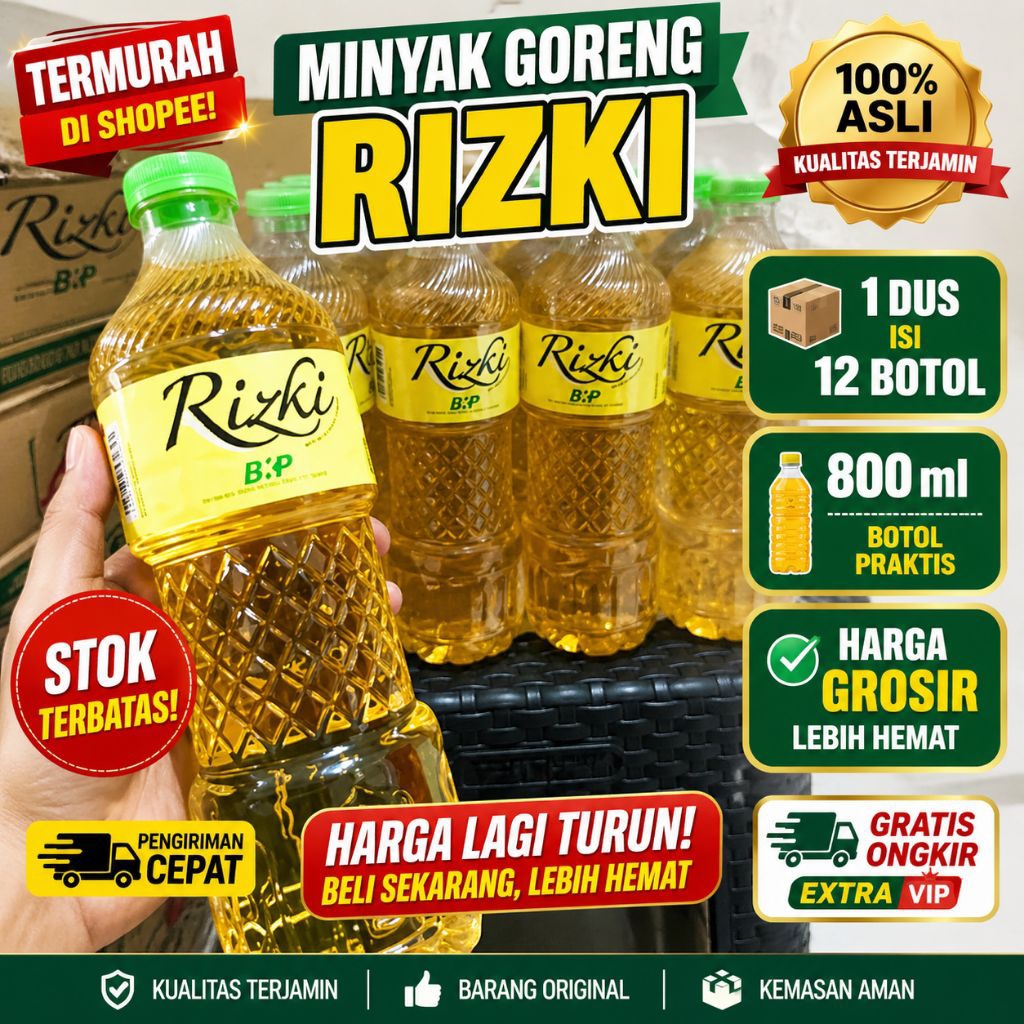 Minyak Goreng Rizki 800ml Isi 12 Botol 1 Dus Murah Grosir Asli Harga Pabrik