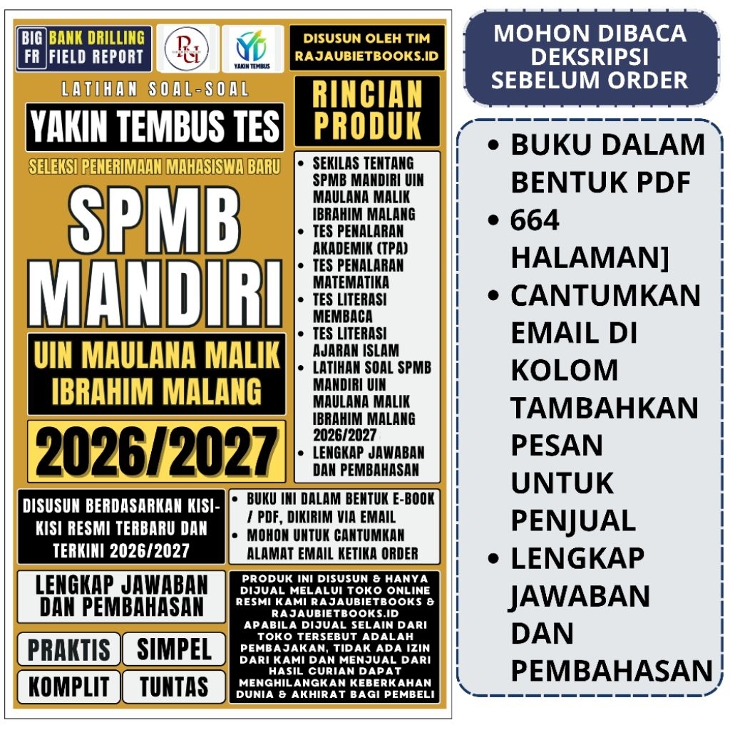 BUKU YAKIN TEMBUS TES SPMB MANDIRI UIN MALANG 2026 - SPMB MANDIRI UIN MAULANA MALIK IBRAHIM MALANG 2