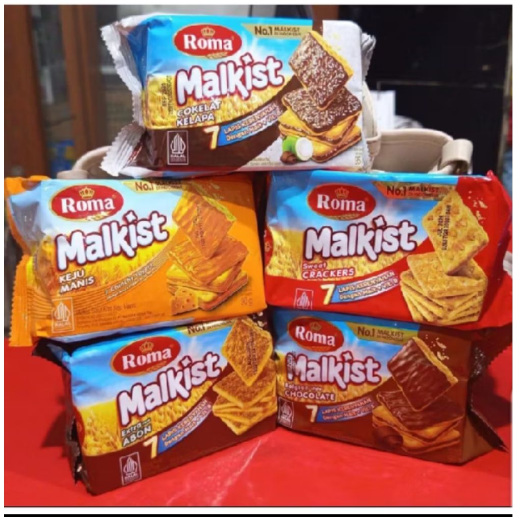 1 karton isi 30 pack biskuit Roma malkist rasa coklat kelapa /crackers/ chocolate coklat/ abon / kej