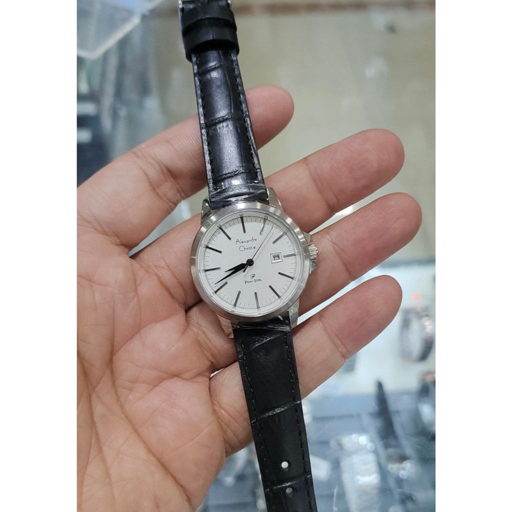 AC 1008 ls plat putih kulit hitam jam tangan wanita