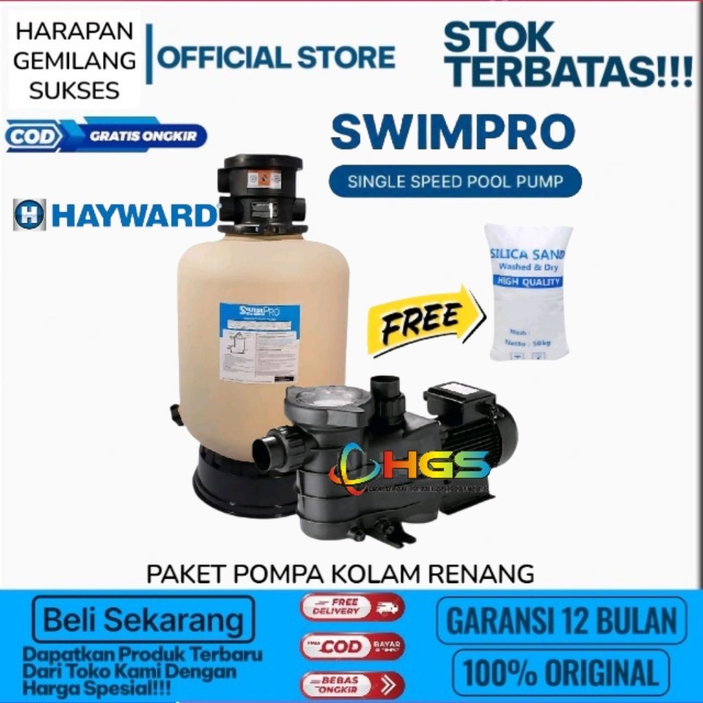 Paket pompa kolam renang HAYWARD SWIMPRO 1Hp + sandfilter HAYWARD swimpro S170 texp SET