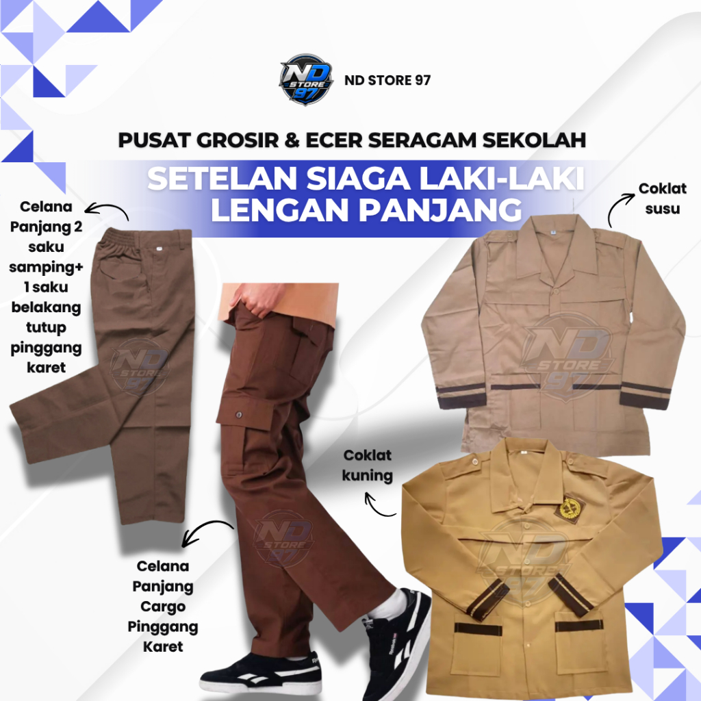 Setelan Pramuka Siaga Laki-Laki Lengan Panjang - Baju Pramuka SD Siaga Coklat Susu/Kuning & Celana P