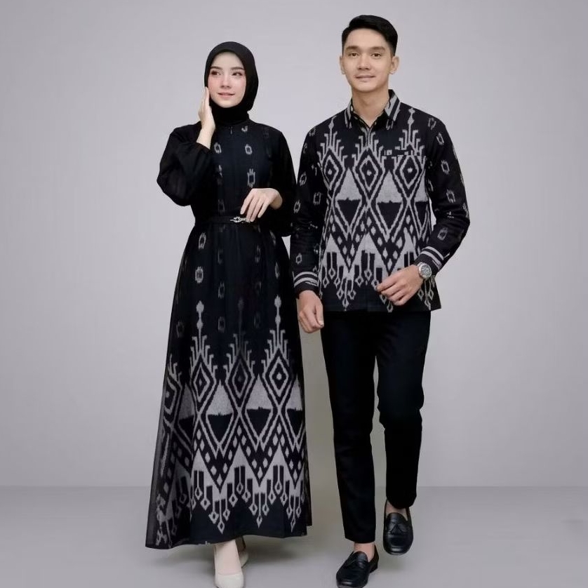 BAJU TENUN COUPLE DRESS MARIPOSA HITAM DRESS COUPLE LEBARAN MARIPOSA