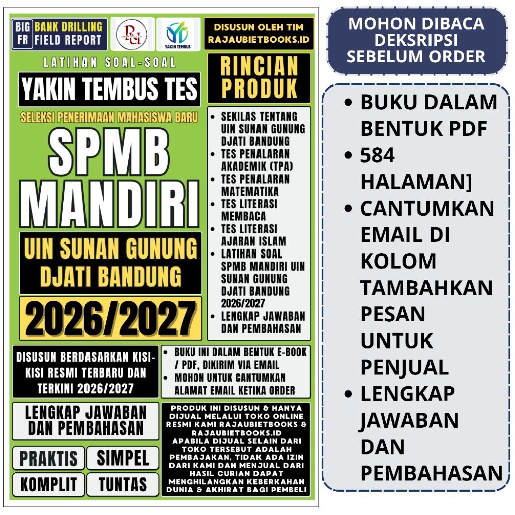 BUKU YAKIN TEMBUS TES SPMB MANDIRI UIN BANDUNG 2026 - SUNAN GUNUNG DJATI BANDUNG 2026