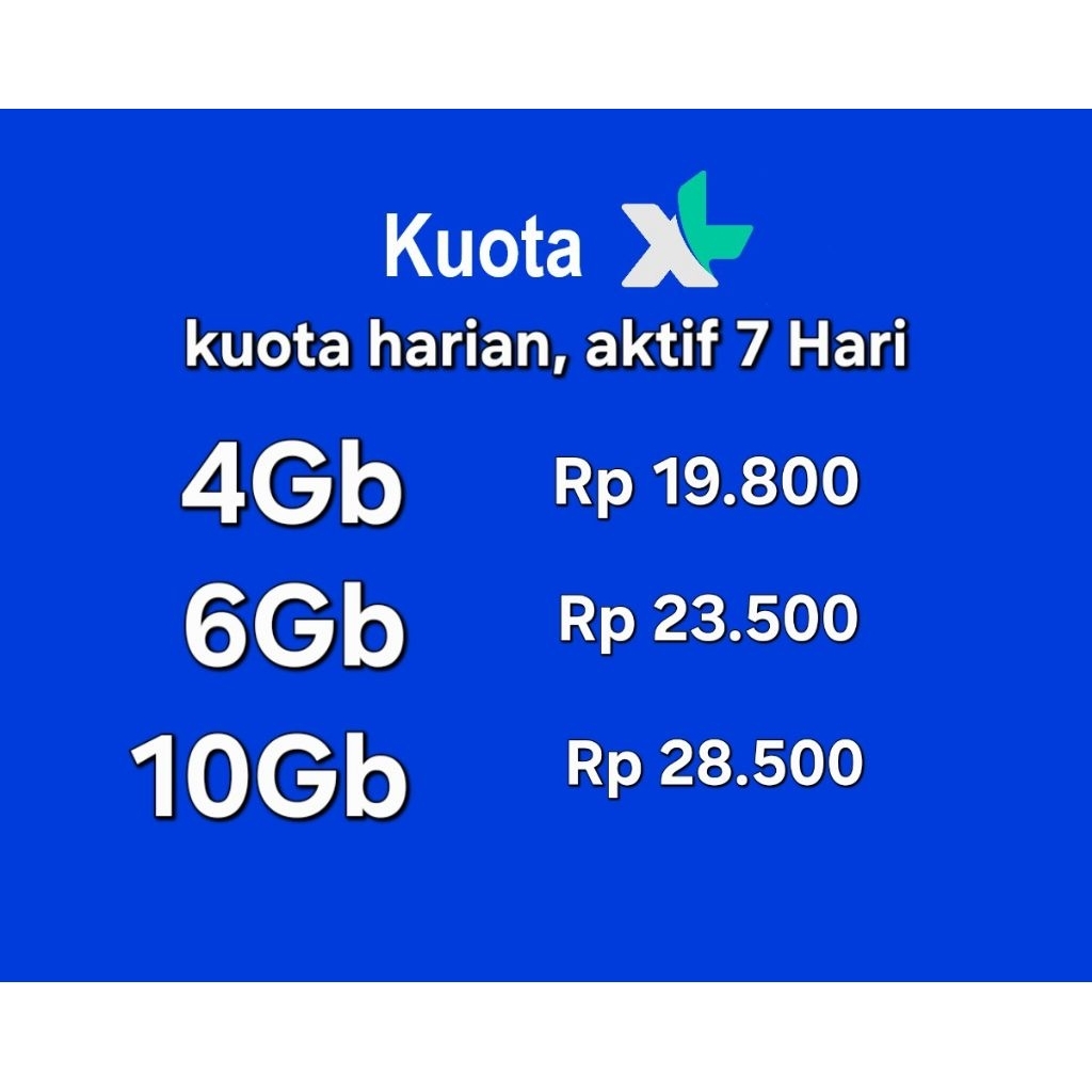 Kuota internet murah XL 4Gb, 6Gb, 10Gb aktif 7hari