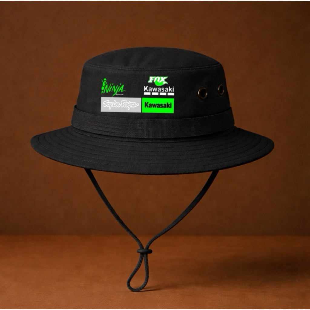 Topi Rimba Pria Wanita Tactical Outdoor Bucket Hat Premium Logo Ninja Kawasaki Fox Troy Lee Designs 