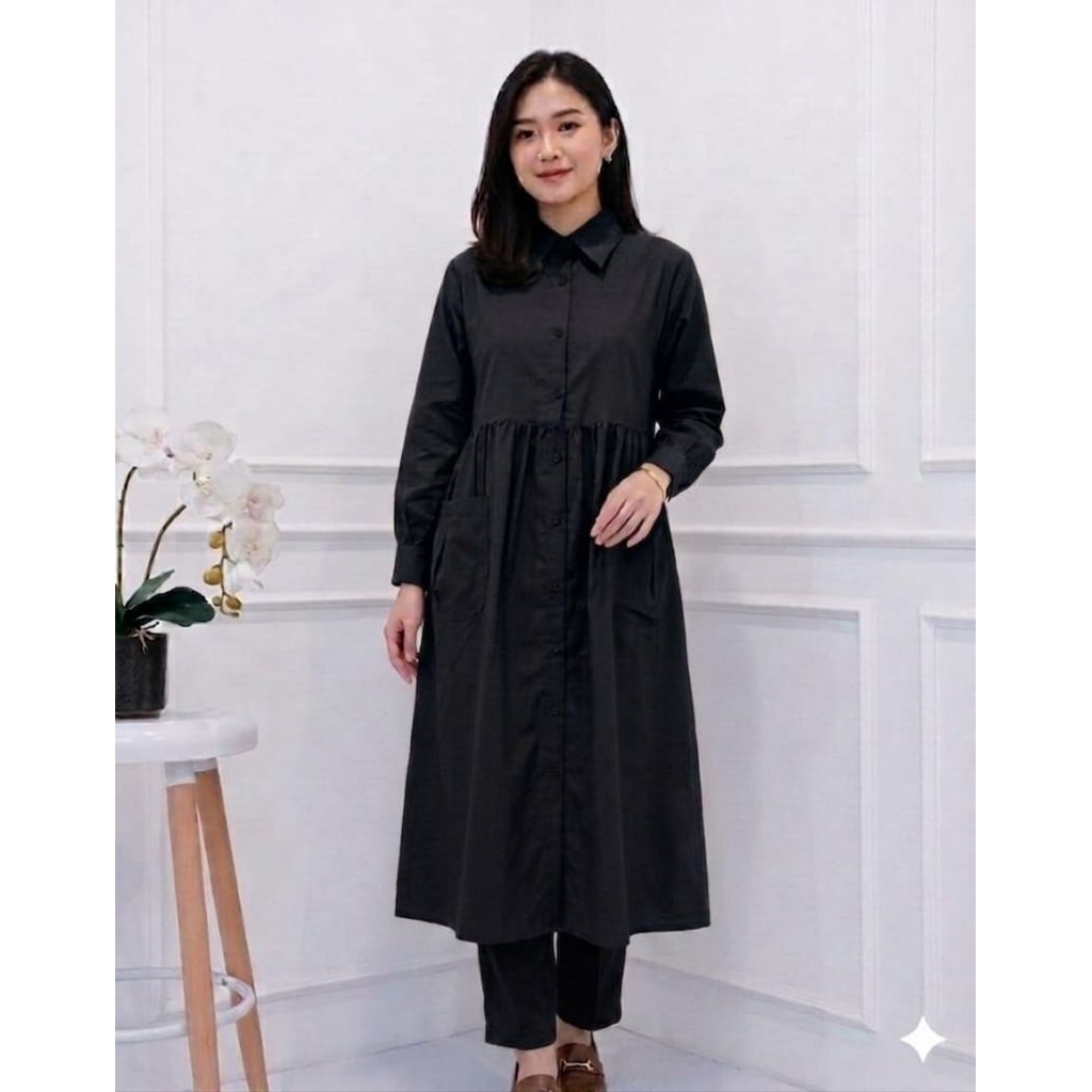 SETLONG RAYON TWILL PREMIUM //ONE SET ABELL JUMBO // SETELAN LONG TUNIK RAYON TWILL POLOS TERBARU 20