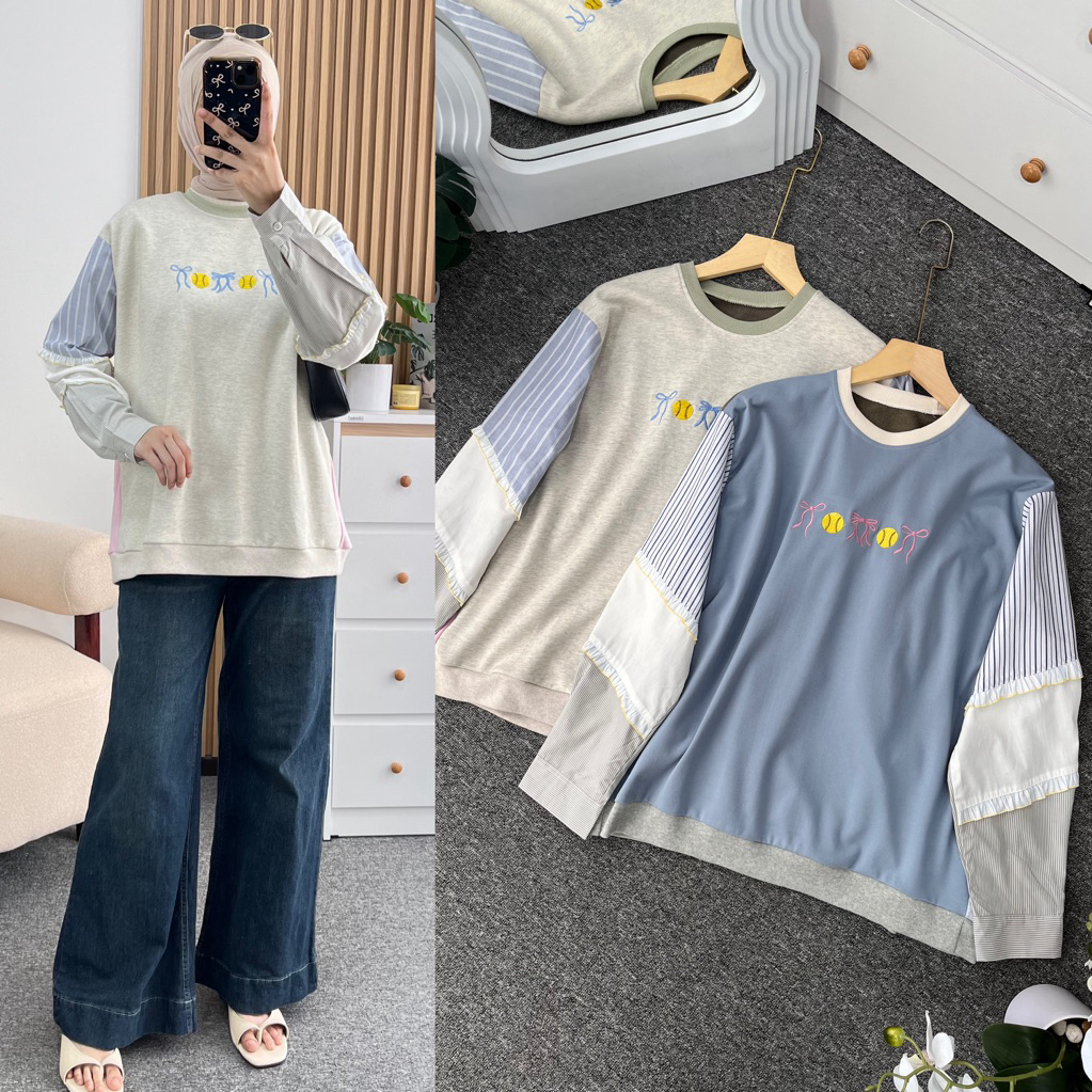 Little butik ILUSCA COMBINE TUNIC | Tunik kombinasi katun poplin dan knit oversize tunik jumbo kemej