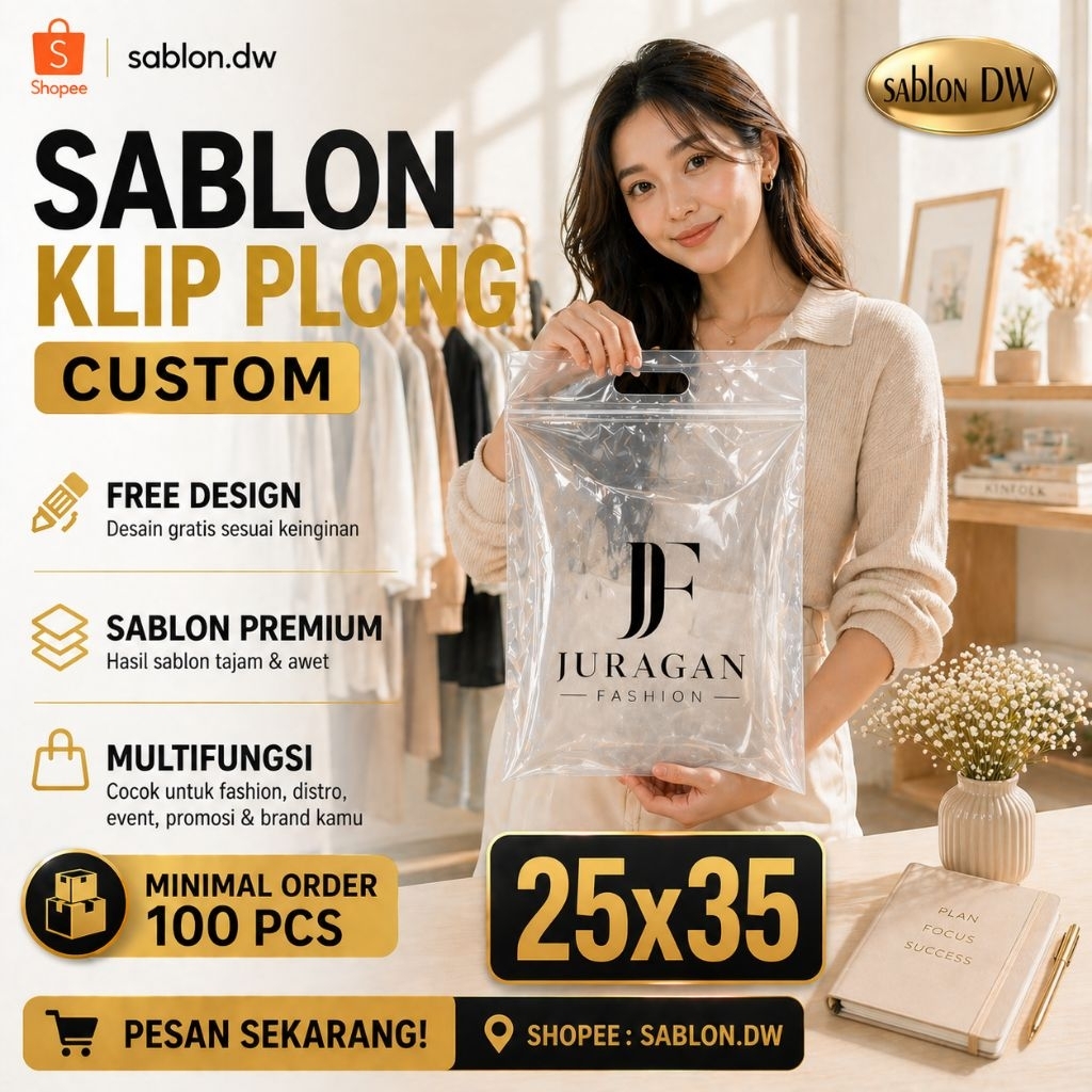 SABLON PLASTIK KLIP ZIPLOCK PLONG 25X35 CUSTOM MINIM 100 Pcs