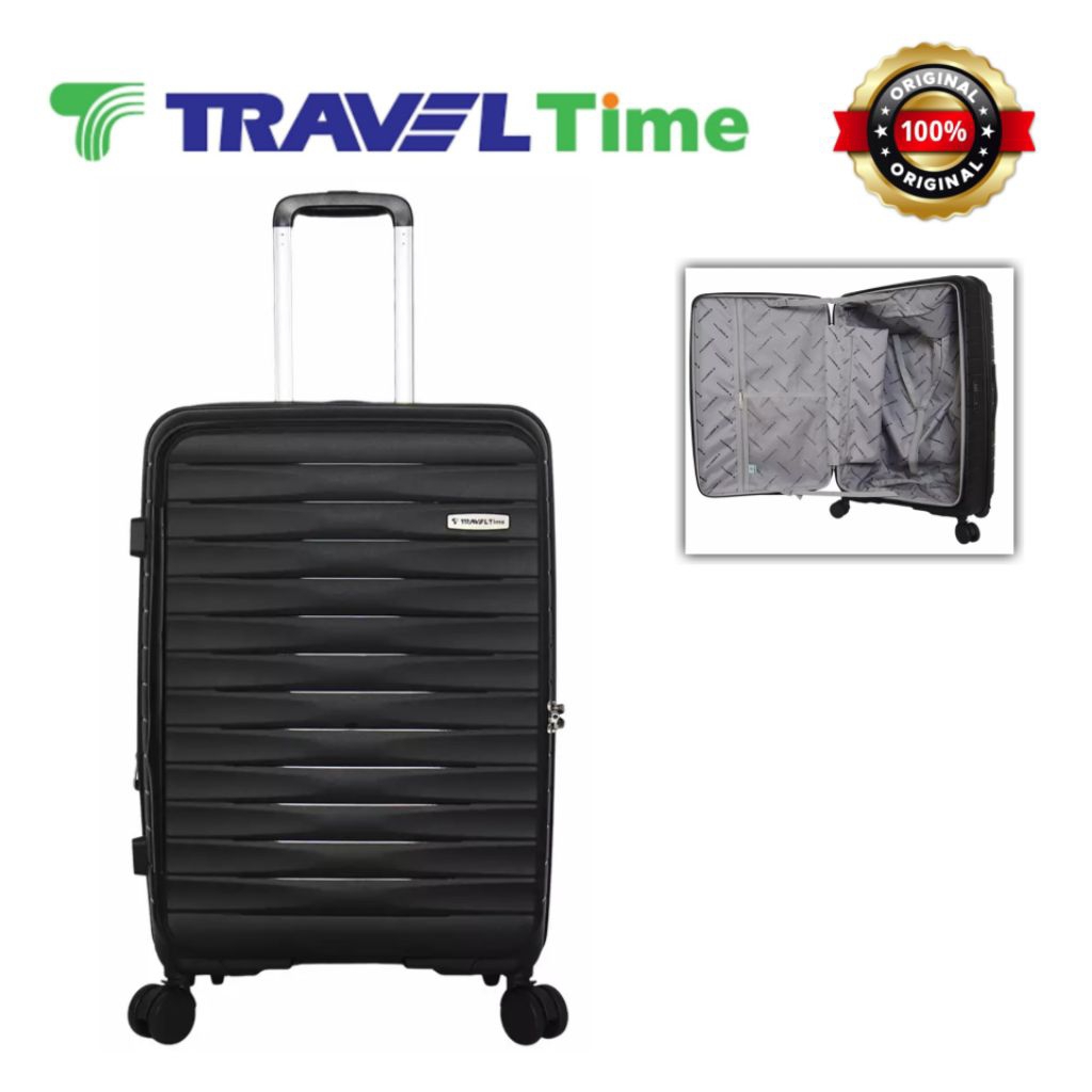 Koper Travel Time hardcase Buka Depan size Medium 24" inch Tahan Banting Original - Black