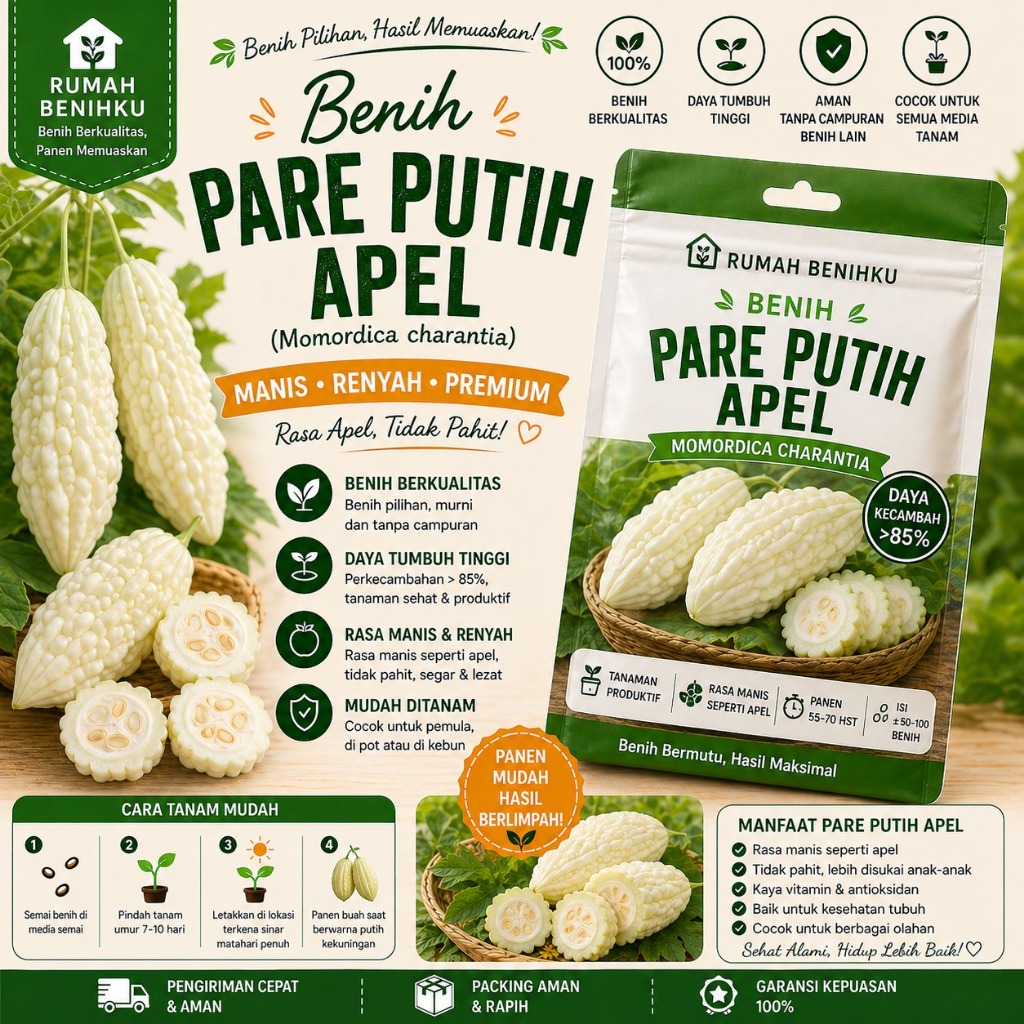 Benih Bibit apel Pare Putih HIGH MOON - Bibit Tanaman Sayur Sayuran Pare Paria Unik Pare Raden Gamba
