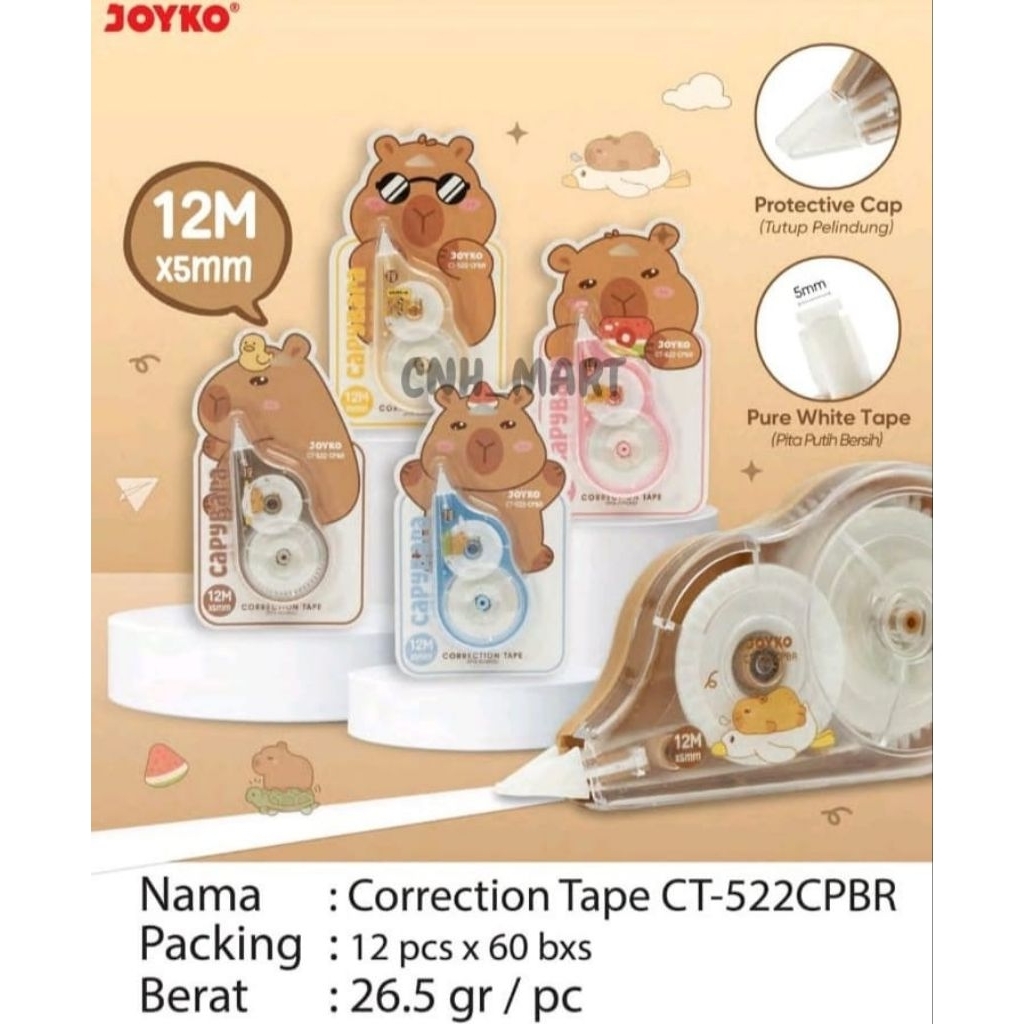 12 Pcs - Correction Tape JOYKO 12M CT-522 CPBR / Tip-Ex Kertas Joyko/Pita Koreksi Joyko CT-522 CPBR 