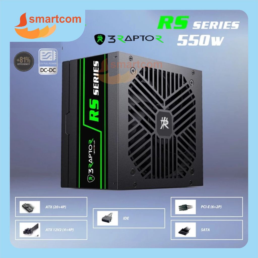 POWER SUPPLY PSU RAPTOR RS-550 - ATX DC | Non-Modular PSU Pure Power Supply Flat Cables