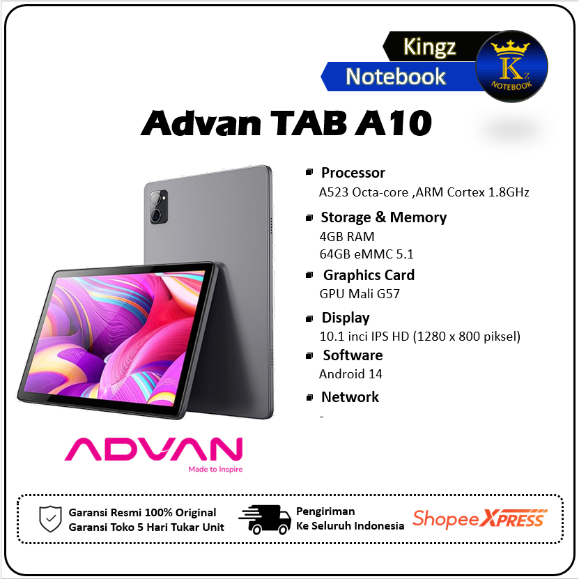 Advan TAB A10 4GB 64GB 10,1" Inch Garansi Resmi