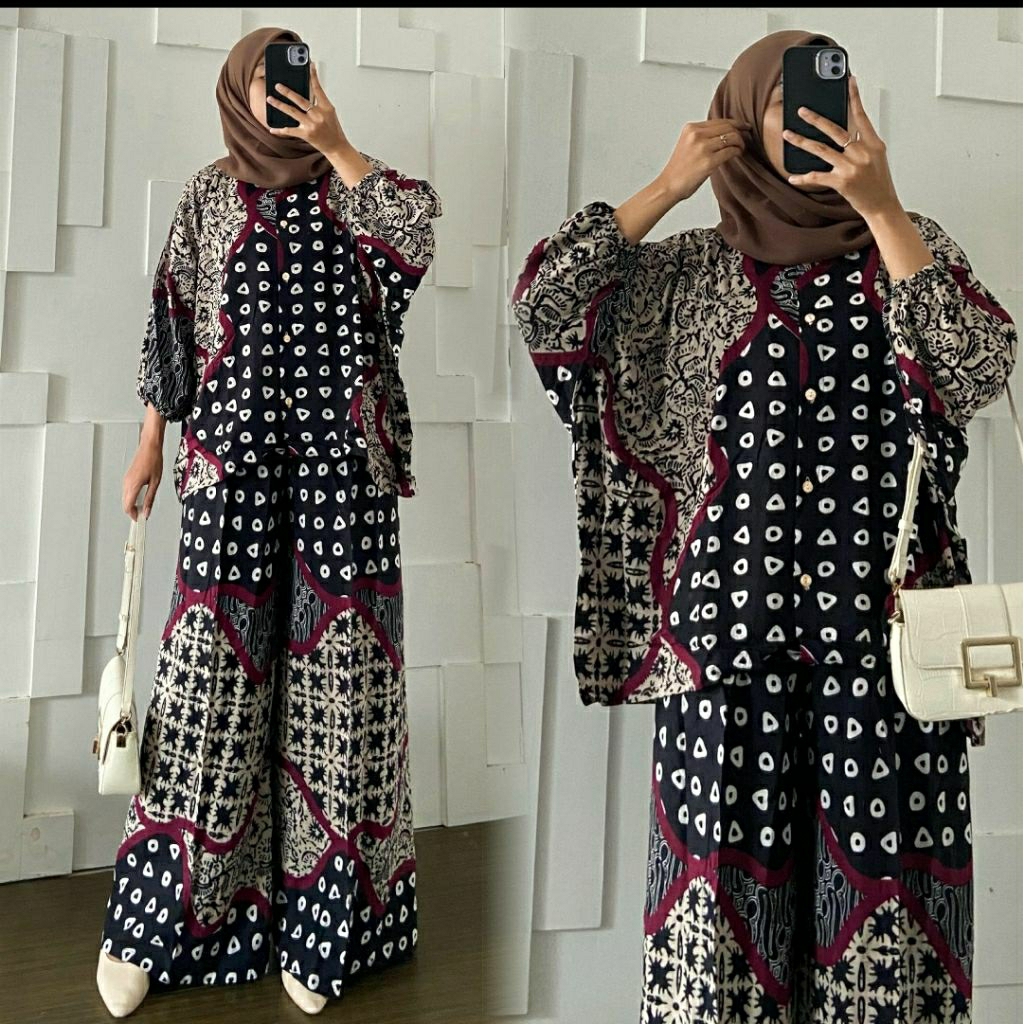 LEMBAYUNG JUMPUTAN Set Blouse Batwing dan Kulot Bahan Rayon Batik Adem One Set Rayon Premium Busui S