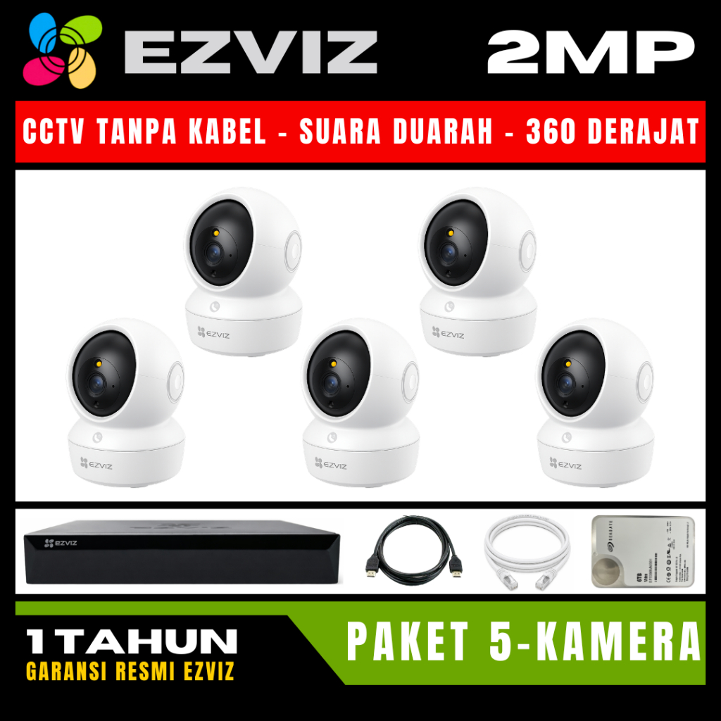 Paket CCTV EZVIZ 2MP 8 Channel 5 Kamera CCTV WIFI Camera Wireless Kamera Wifi