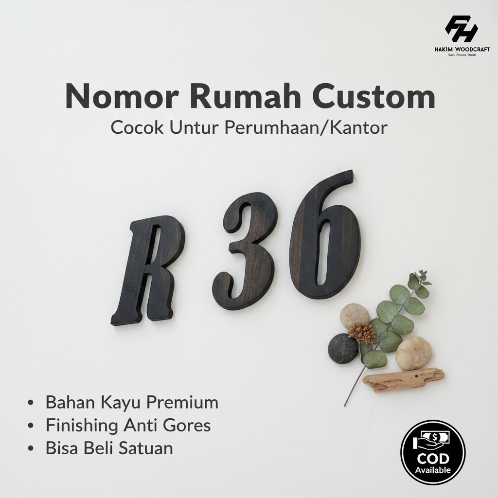 Nomor Rumah Custom Angka dan Huruf Bahan Kayu