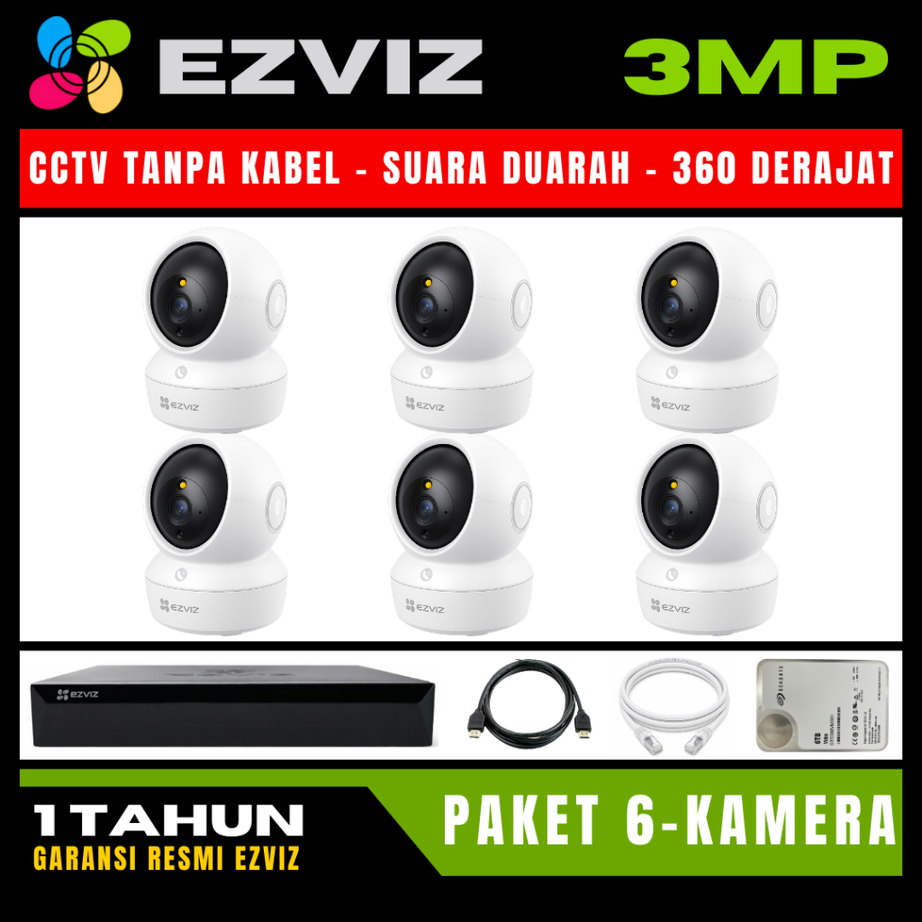 Paket CCTV EZVIZ 3MP 8 Channel 6 Kamera CCTV WIFI Camera Wireless Kamera Wifi