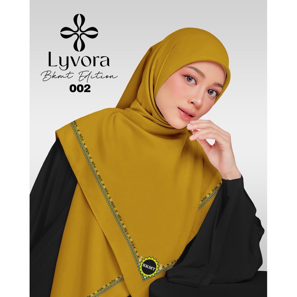 Jilbab BKMT - 002 Mustard - Hijab Voal Premium Lyvora – Segi Empat Adem, Laser Cut, Zipper Bag