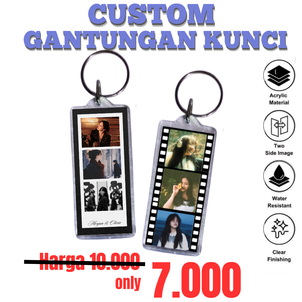 Gantungan Kunci Custom 3 Foto Hologram | Lucu | Aesthetic Foto Sendiri Pasangan | Gatungan Tas Keren