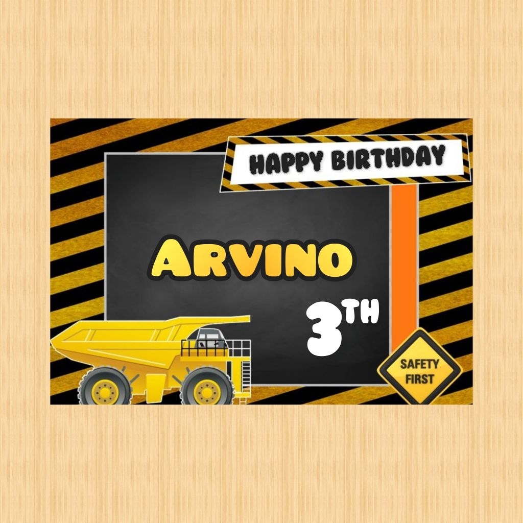 Spanduk EXCAVATOR banner spanduk banner ultah anak background EXCAVATOR custom backdrop ulang tahun 