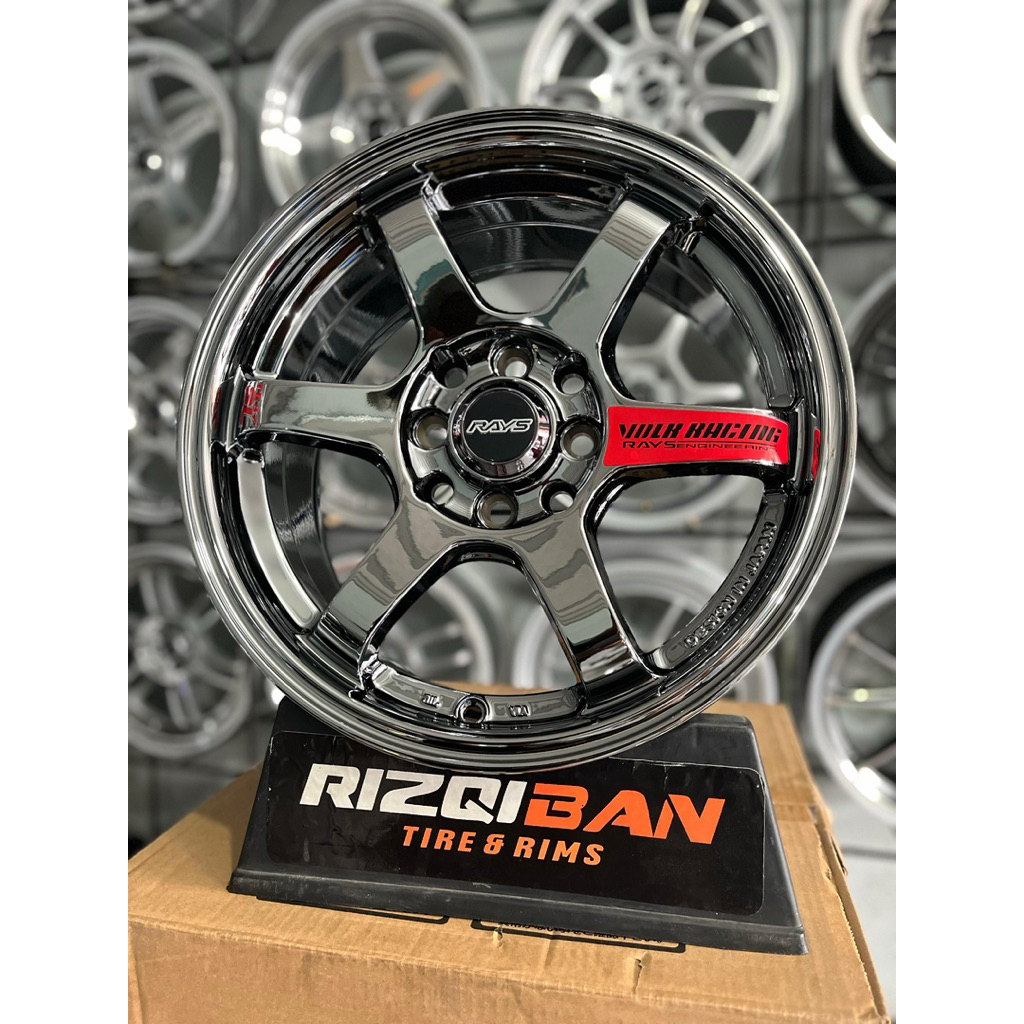 velg te37 r15 black chrome pcd 4x100/114 kondisi baru